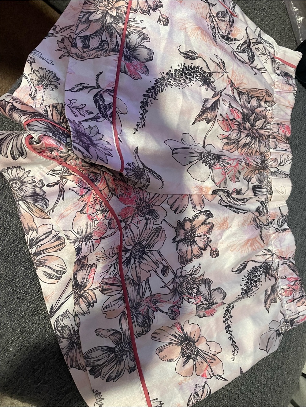 Victoria's Secret Pink Floral Satin Pajama Shorts with Coral Trim